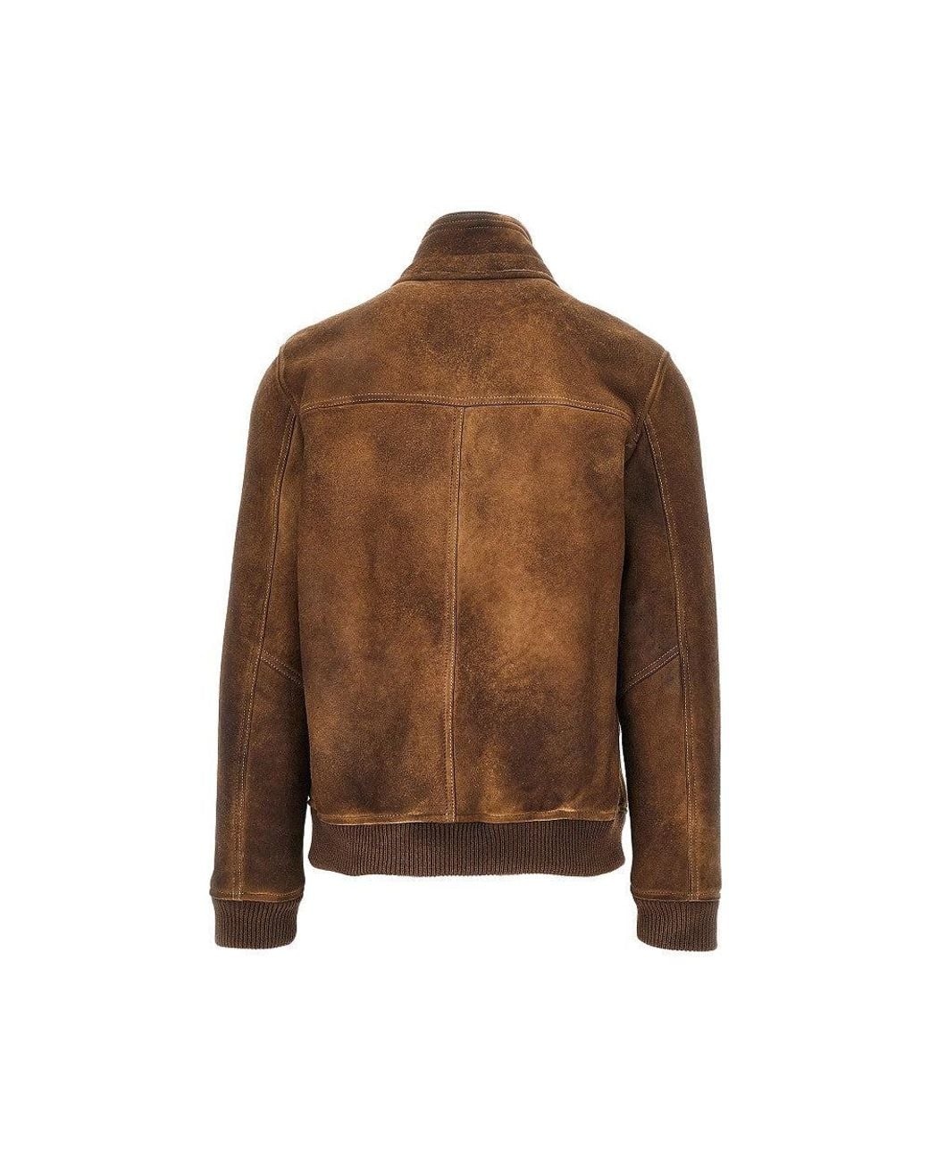 Dacute Brown Waxed Shearling Bomber Jacket for men