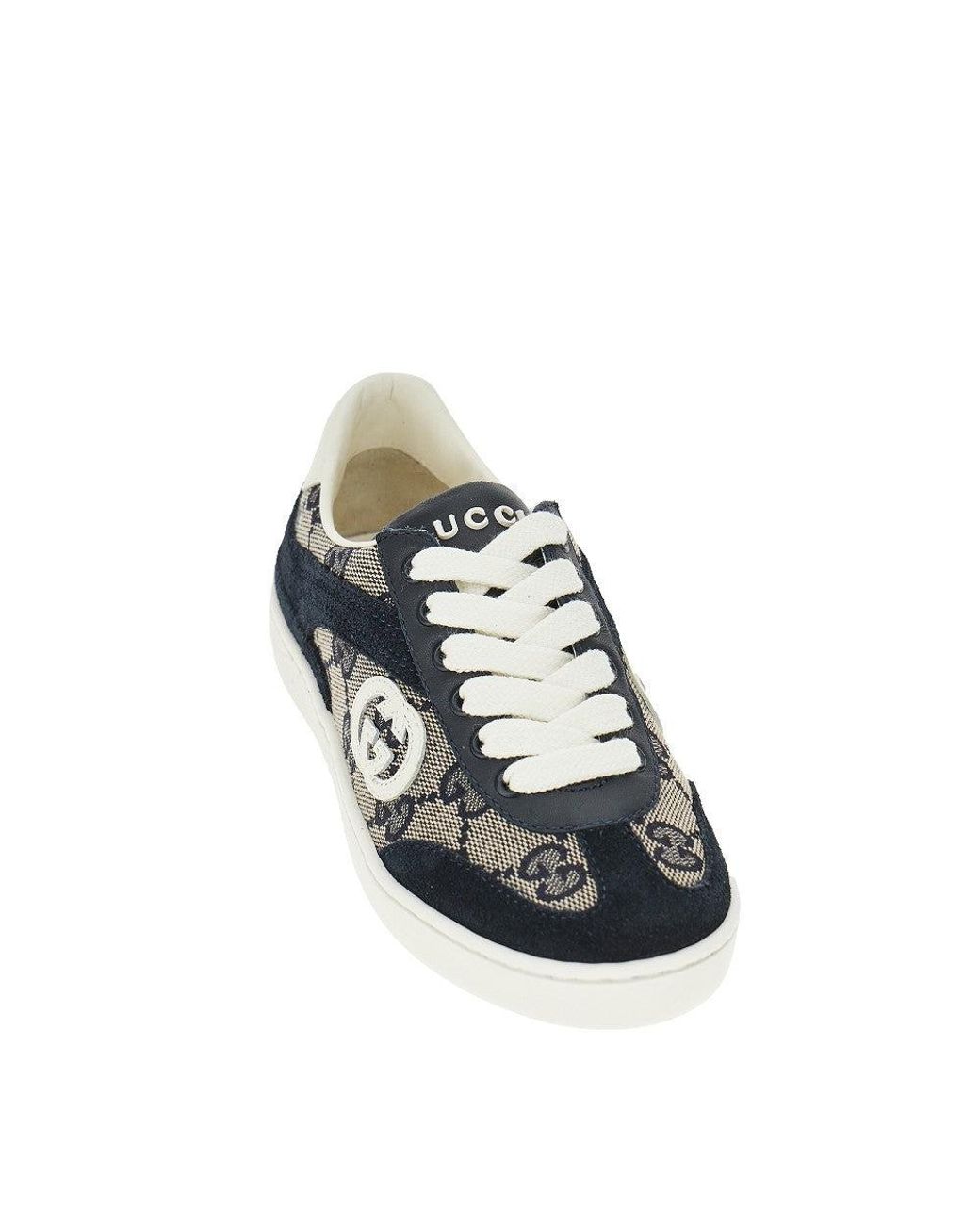 Gucci Black Leather And Gg Fabric 'G74' Sneakers for men