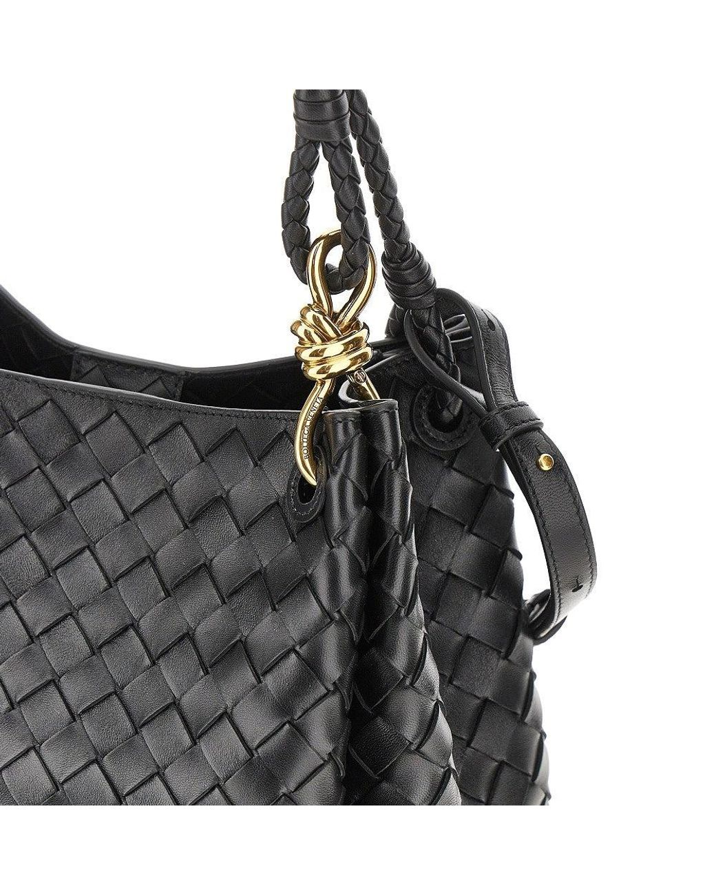Bottega Veneta Black Intrecciato Leather Medium 'Parachute' Bag