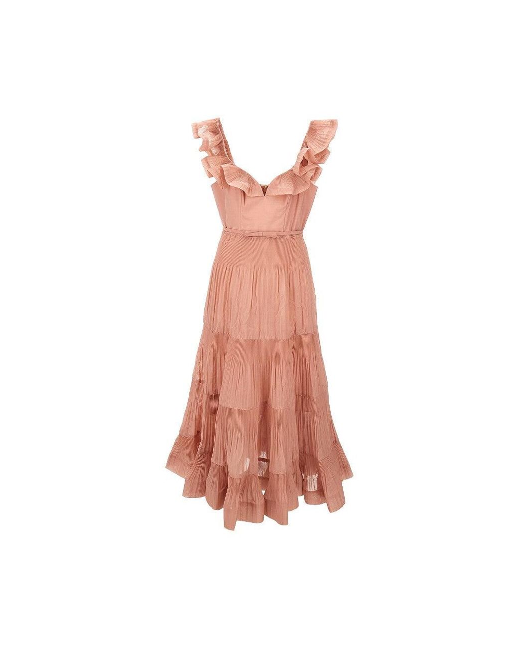Zimmermann Frilled Pleated Midi Dress in Pink | Lyst