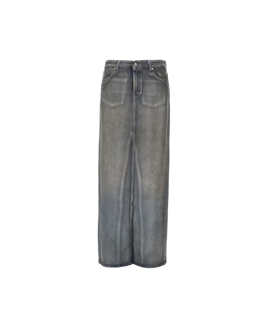 7 For All Mankind Gray 'Nolita' Coated Denim Long Skirt