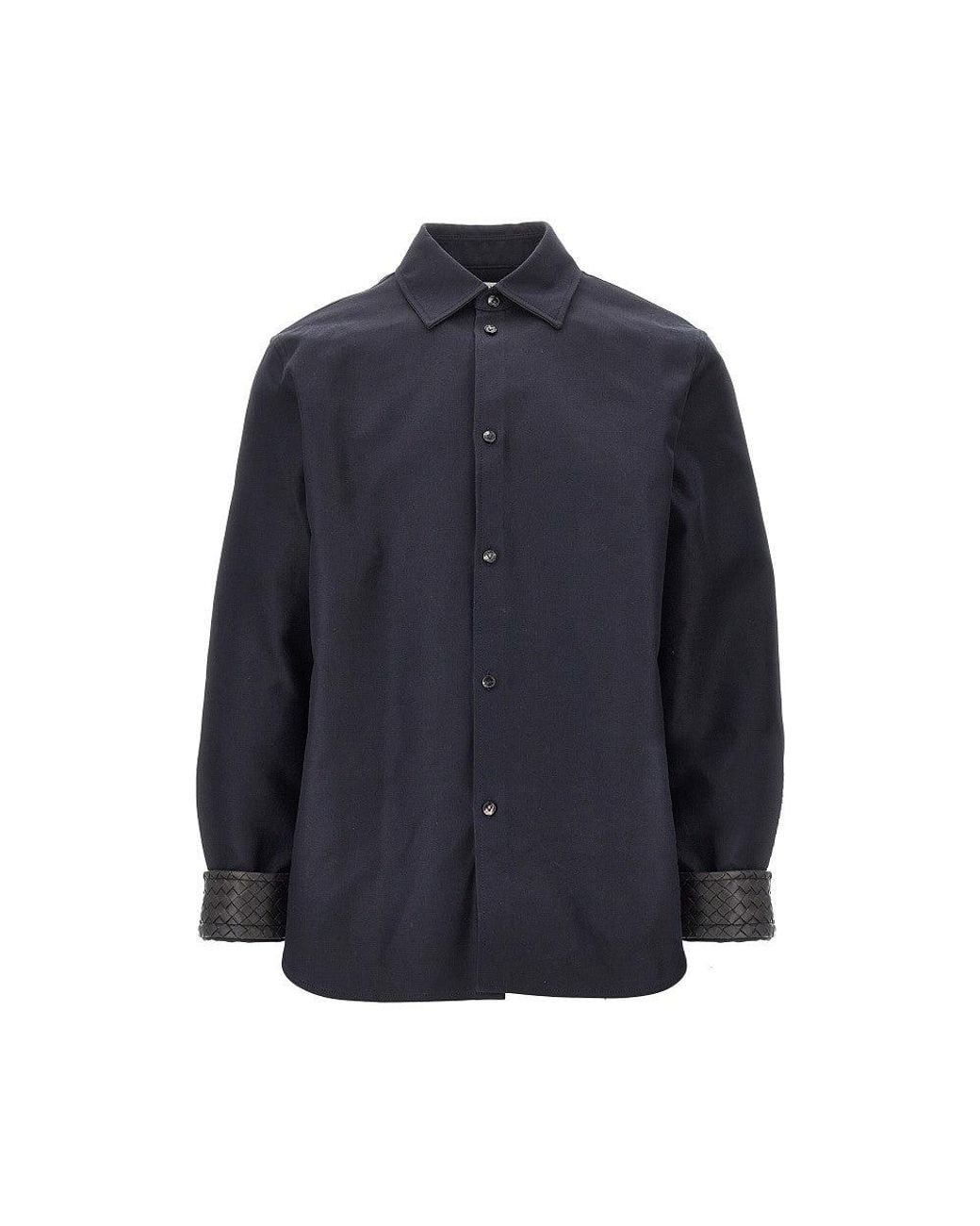Bottega Veneta Blue Gabardine Overshirt With Leather Details for men