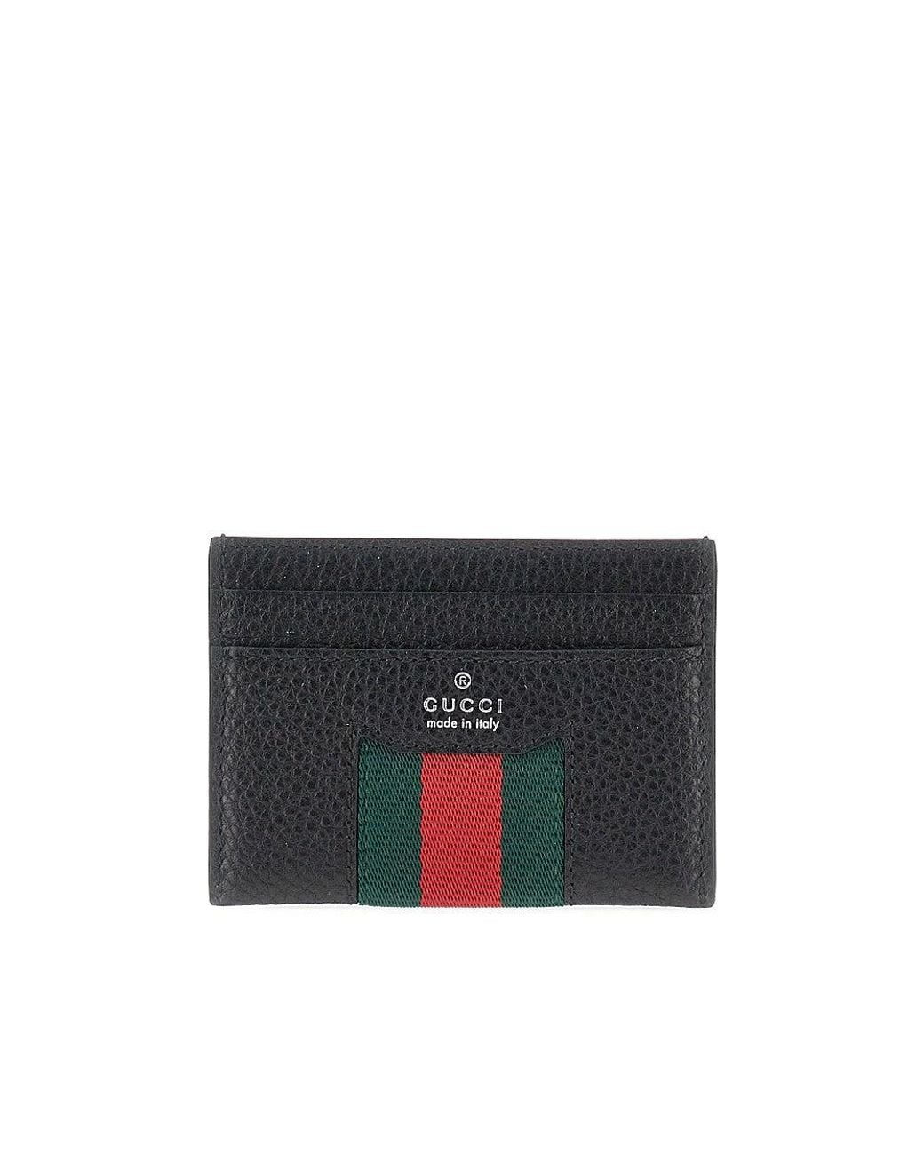 Gucci Black Leather Cardholder With Web Intarsia for men