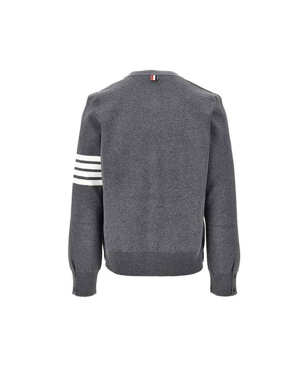 Thom Browne Gray Cotton Cardigan With 4 Bar Detail for men