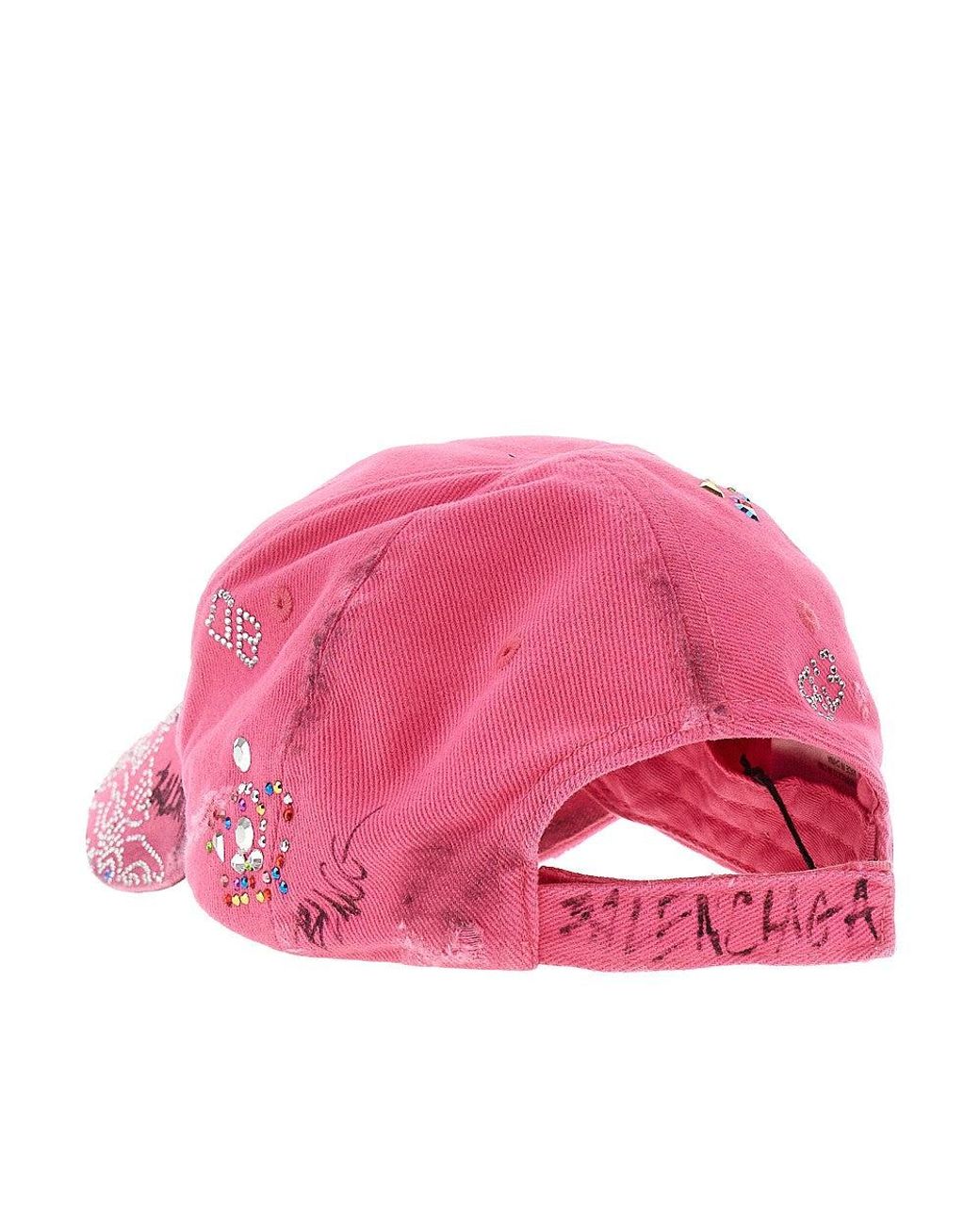 Balenciaga Pink Baseball Cap With Rhinestones And Used Effect