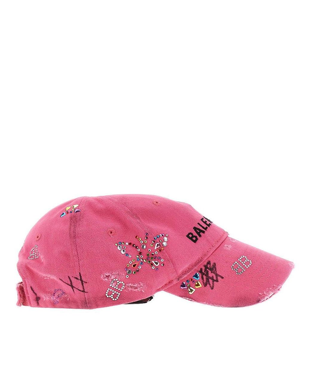 Balenciaga Pink Baseball Cap With Rhinestones And Used Effect