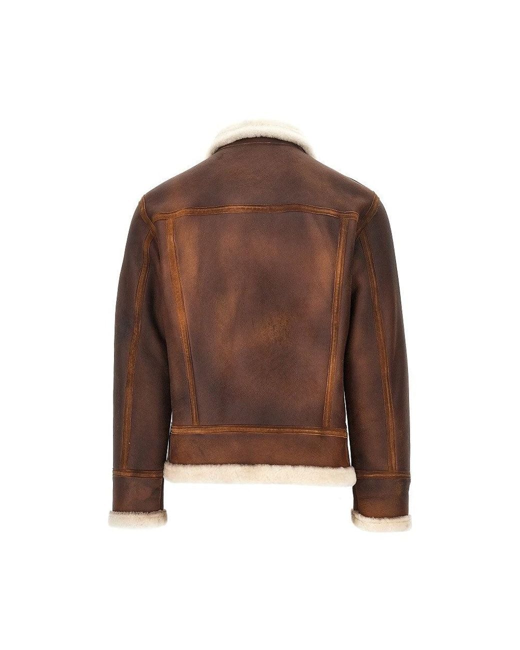 Dacute Brown Waxed Shearling Aviator Jacket for men