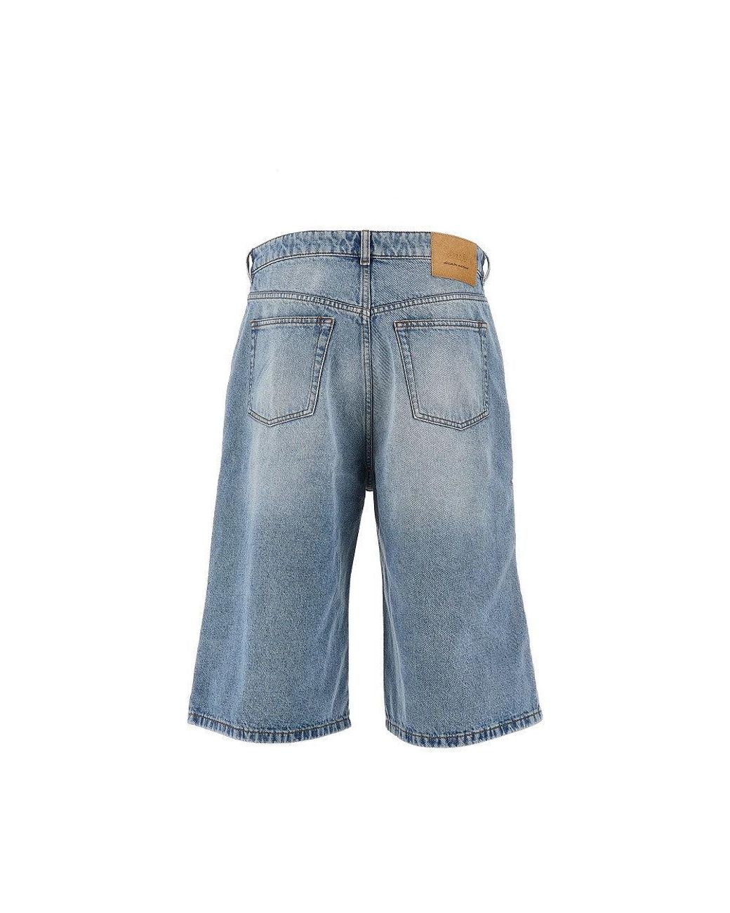 AMI Blue Wide Leg Denim Shorts for men