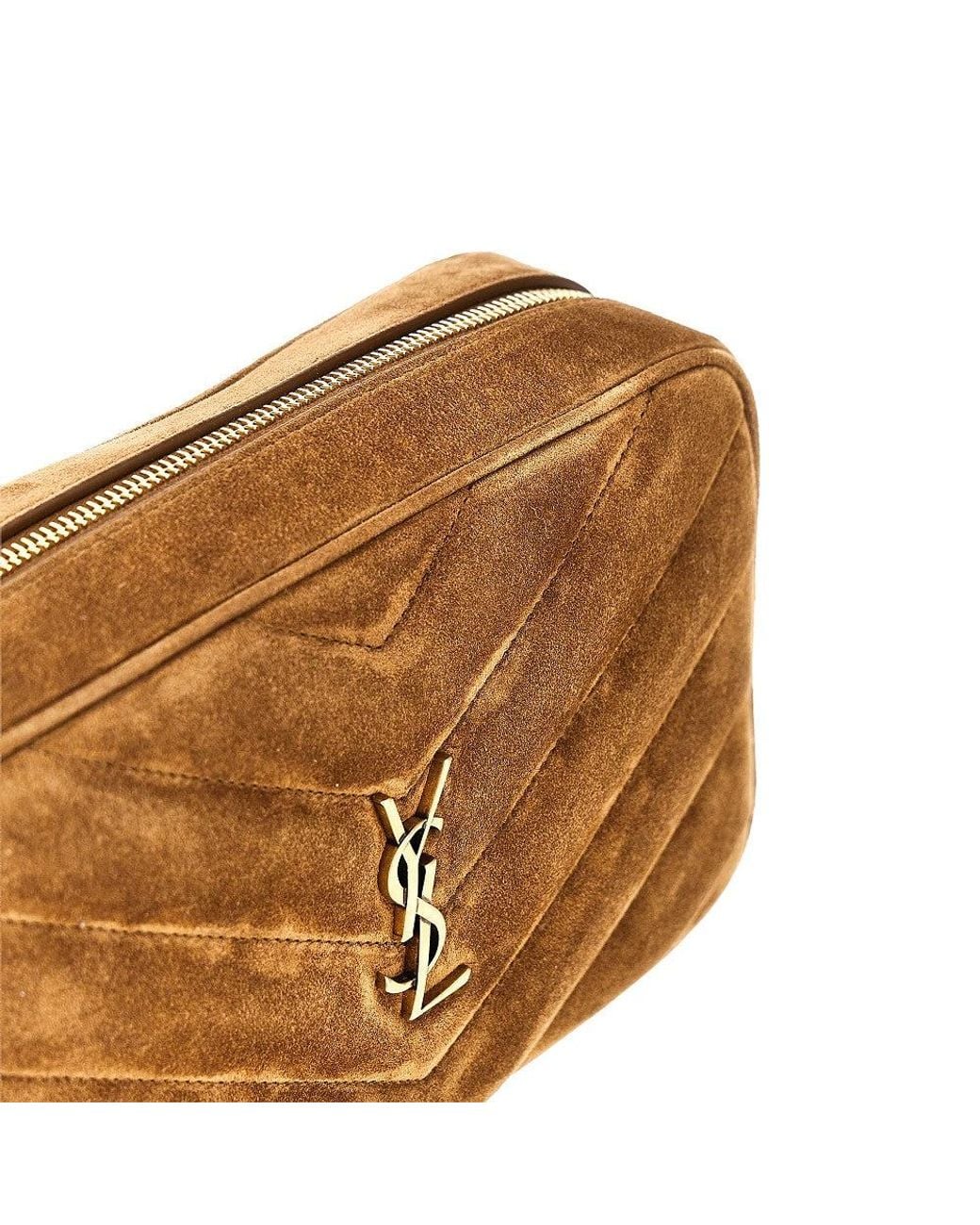 Saint Laurent Brown 'Loulou' Matelassé Suede Leather Camera Bag