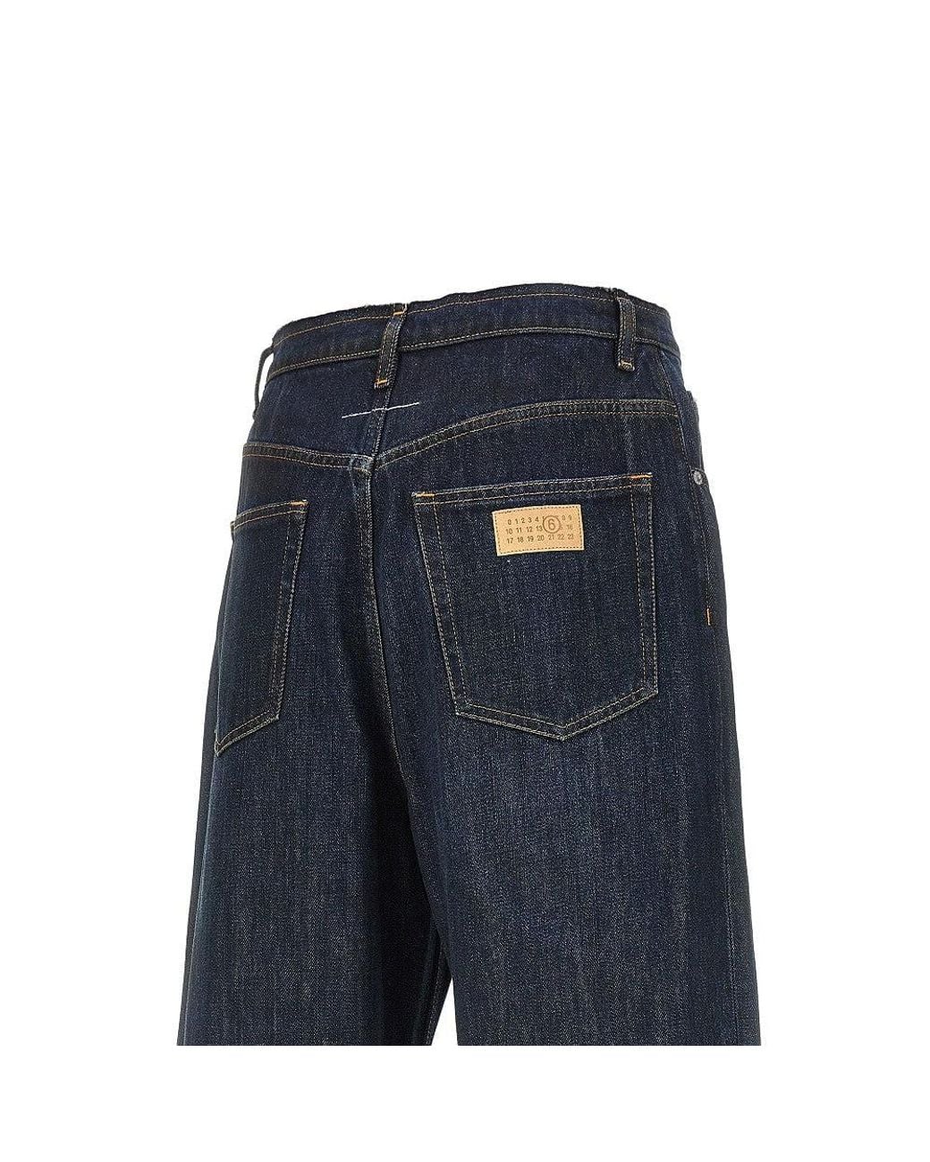 MM6 by Maison Margiela Blue Wide Leg Jeans With Raw-Cut Waistline for men