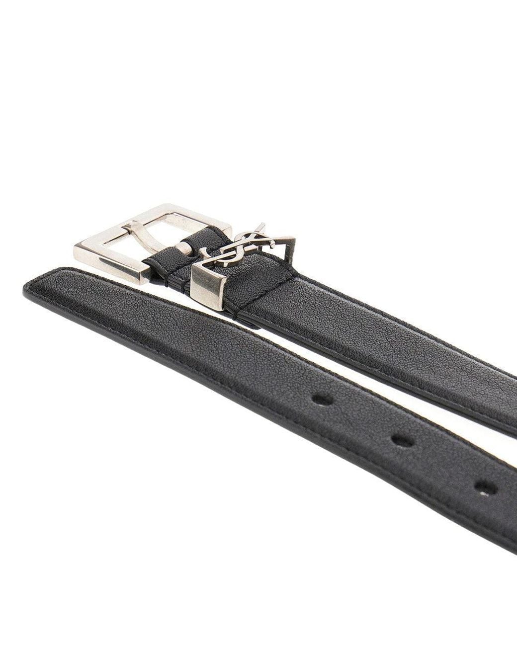 Saint Laurent Black Leather Belt With Cassandre Detail for men