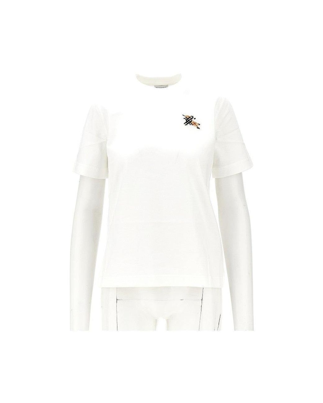 Burberry White Knight Check Embroidery T-Shirt