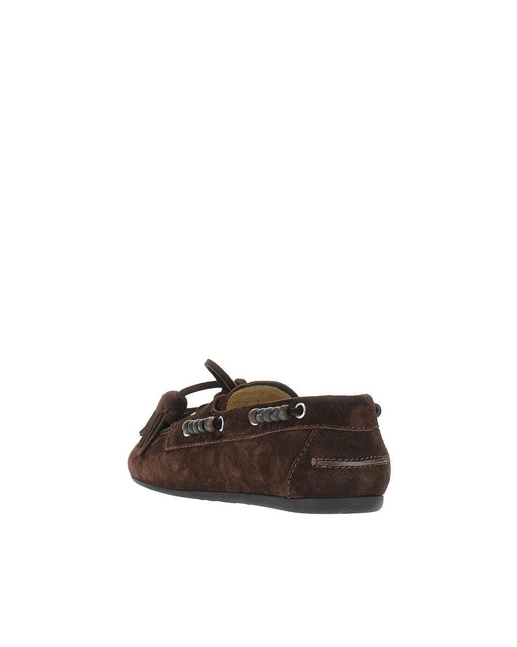 Miu Miu Brown Suede Leather Deck Loafers With Tassels
