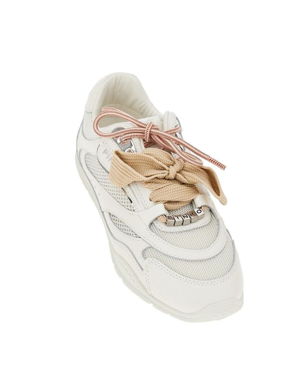 Pinko White Leather And Mesh Sneakers