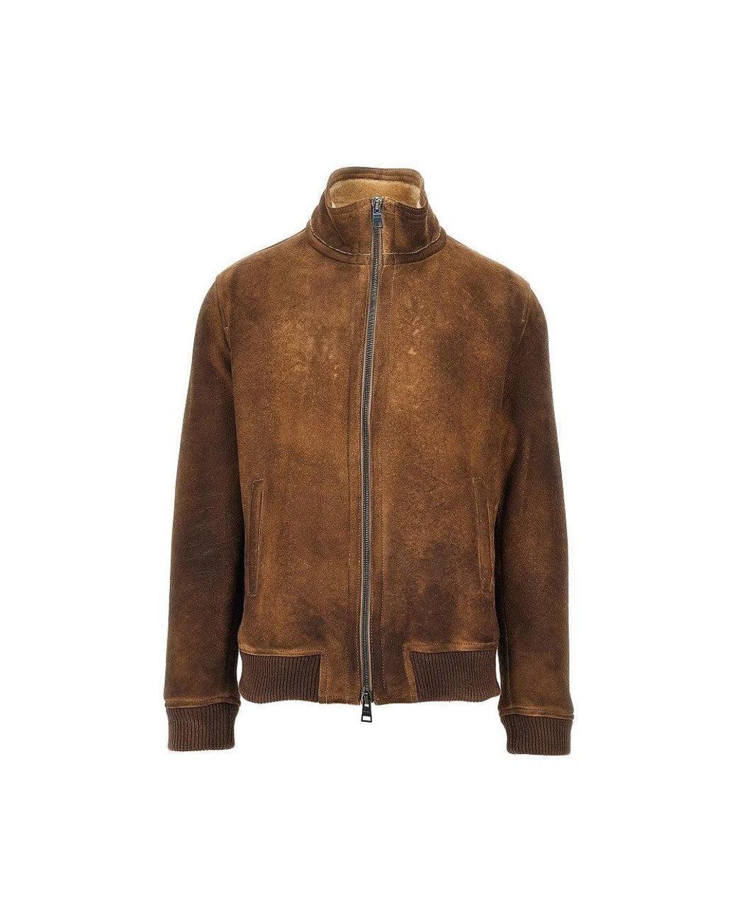 Dacute Brown Waxed Shearling Bomber Jacket for men