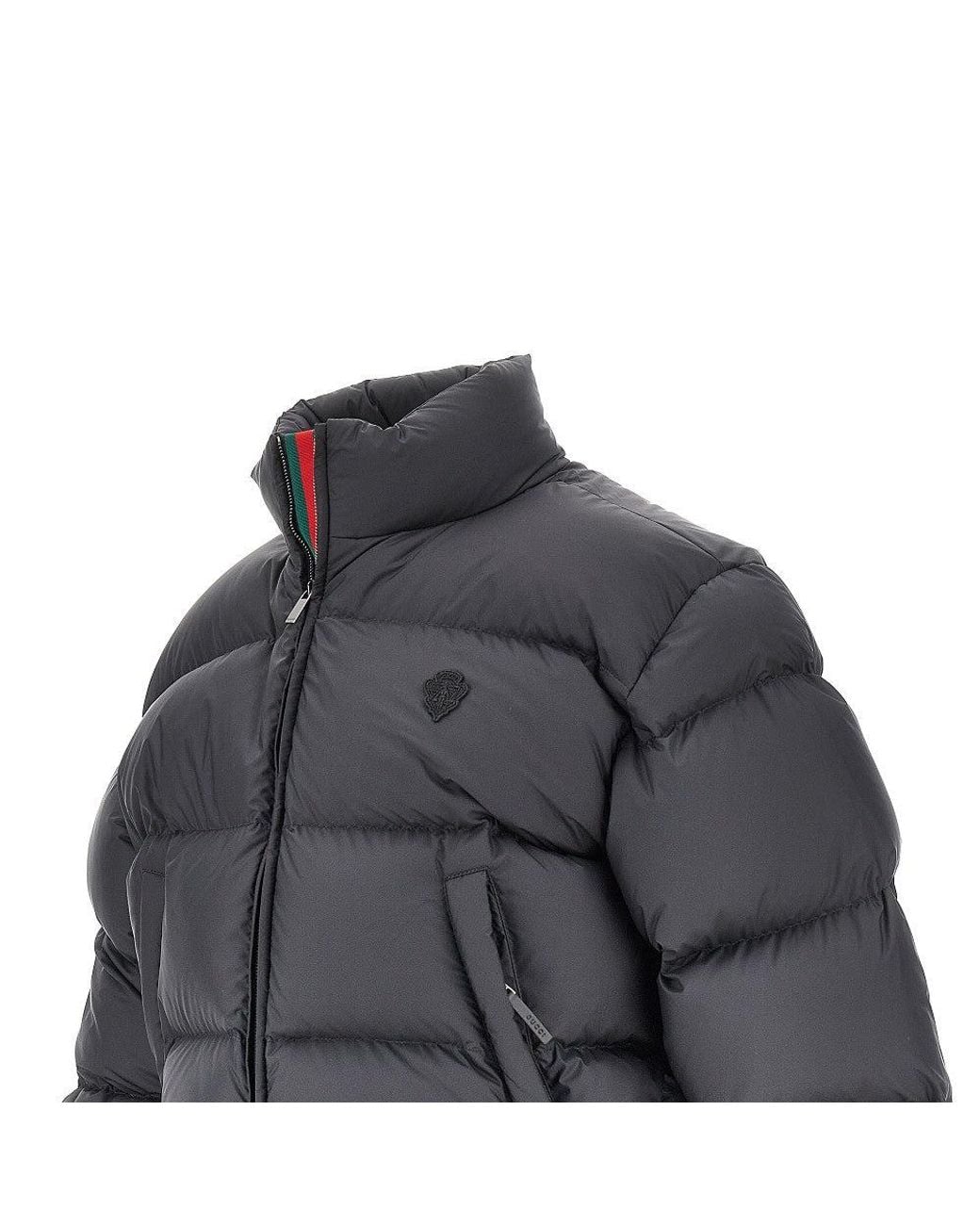 Gucci Gray Cropped Down Jacket With Crest