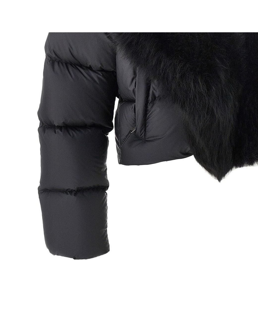 Gucci Black Cropped Down Jacket With Shearling Collar