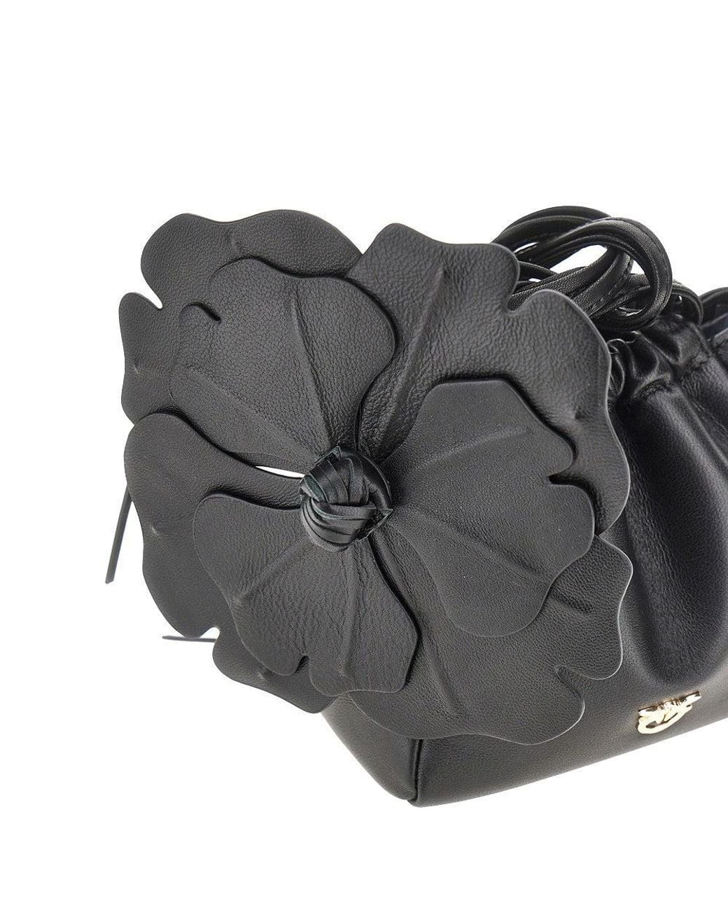 Pinko Gray Nappa Leather Bucket Bag With Flower