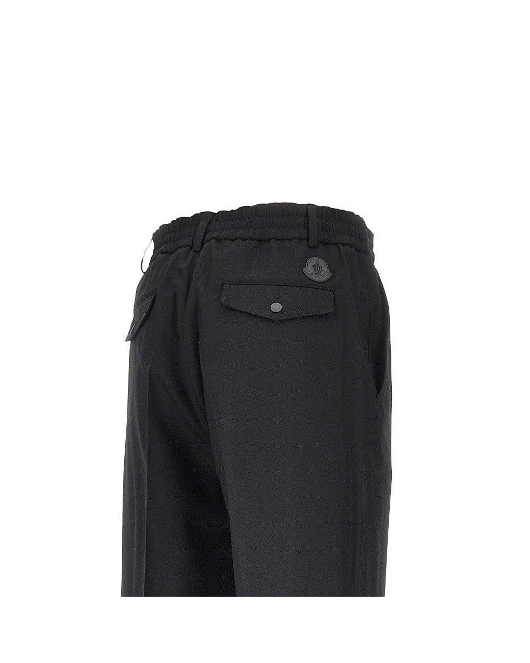Moncler Black Wool Tailored Pants With Elasticated Waist for men