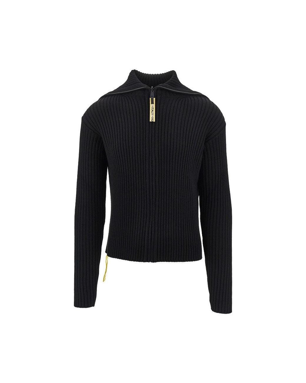 Fendi Black Ribbed Wool Full-Zip Cardigan for men