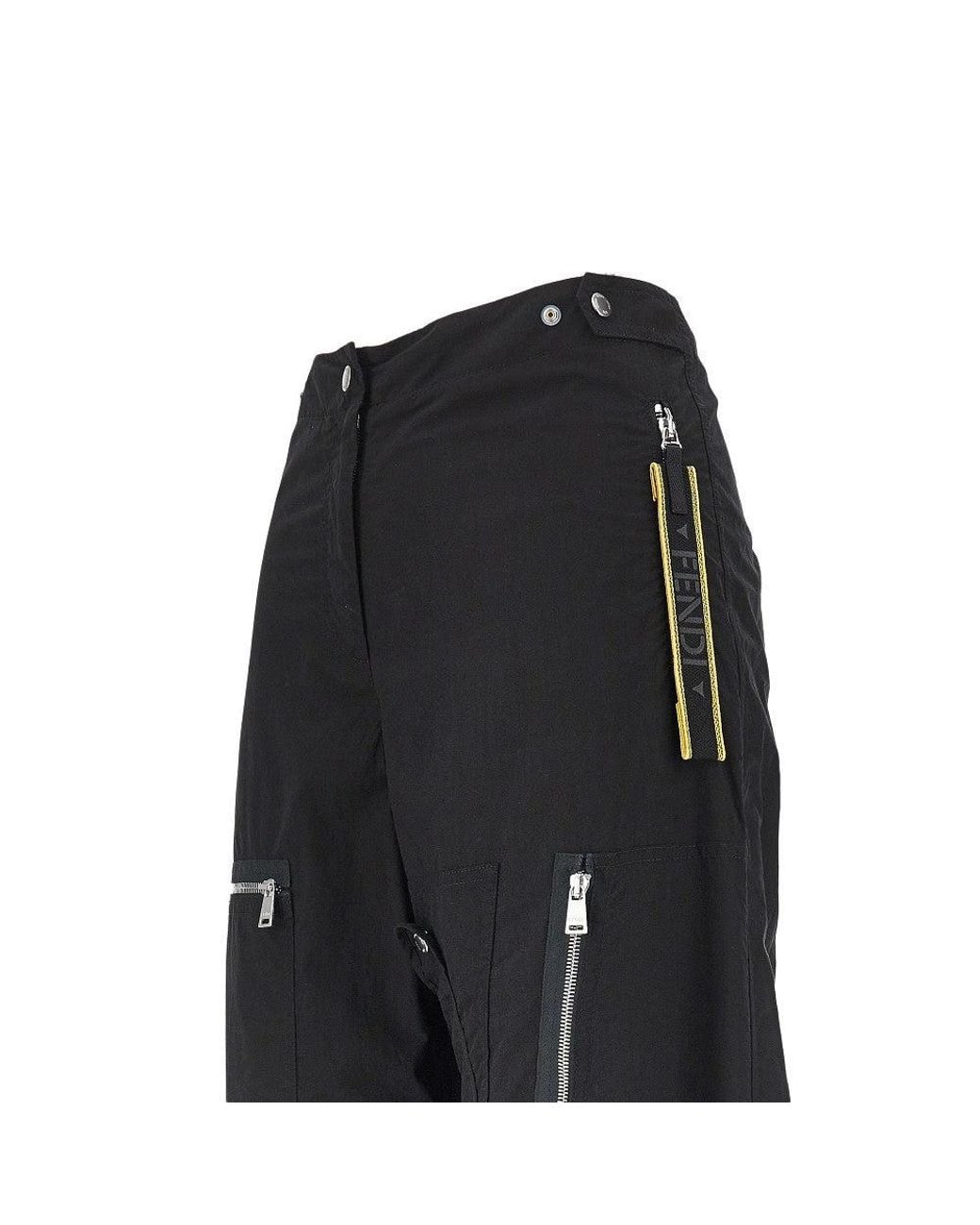 Fendi Black Parachute Canvas Barrel Leg Cargo Pants