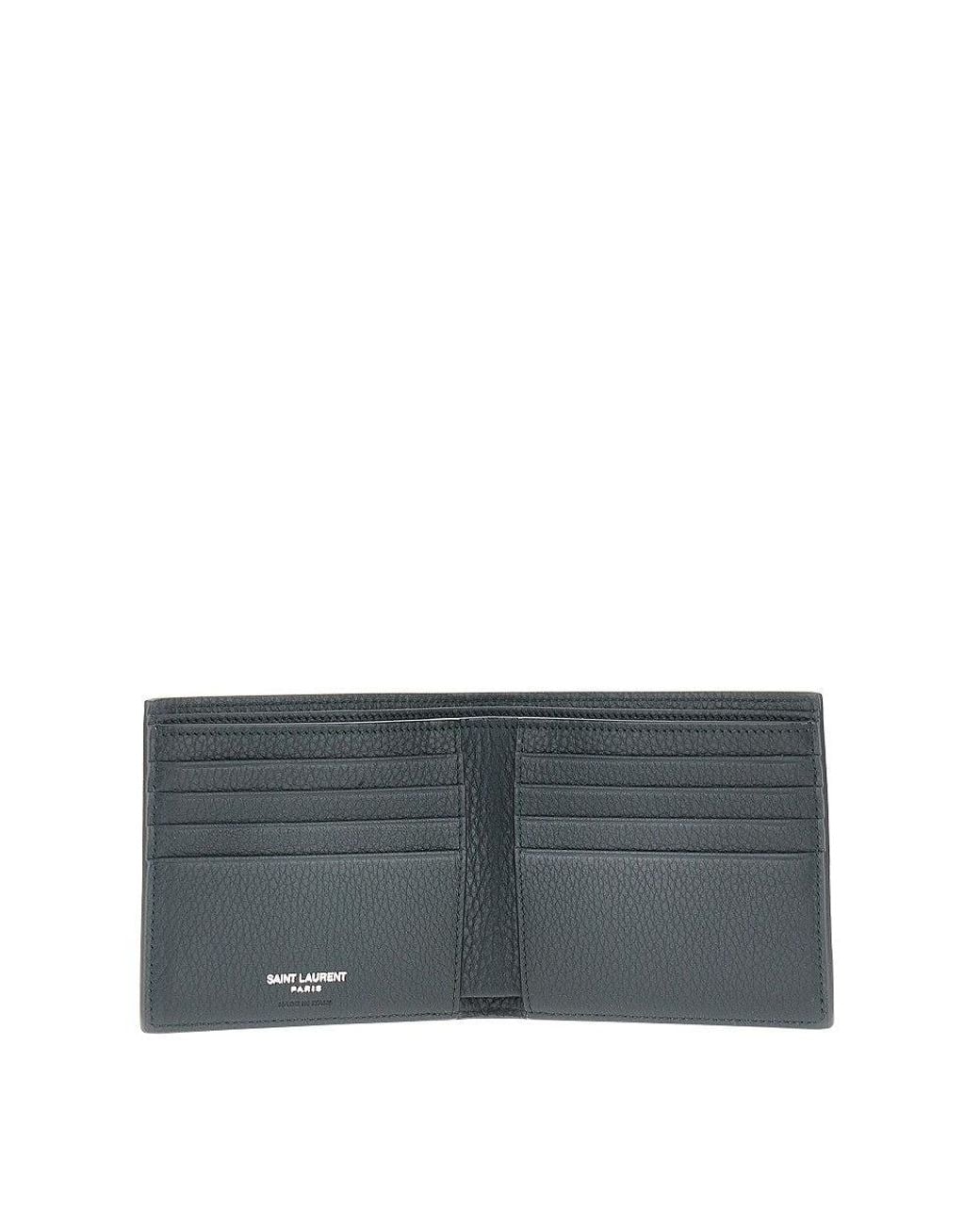 Saint Laurent Gray Grained Leather Bi-Fold Wallet for men