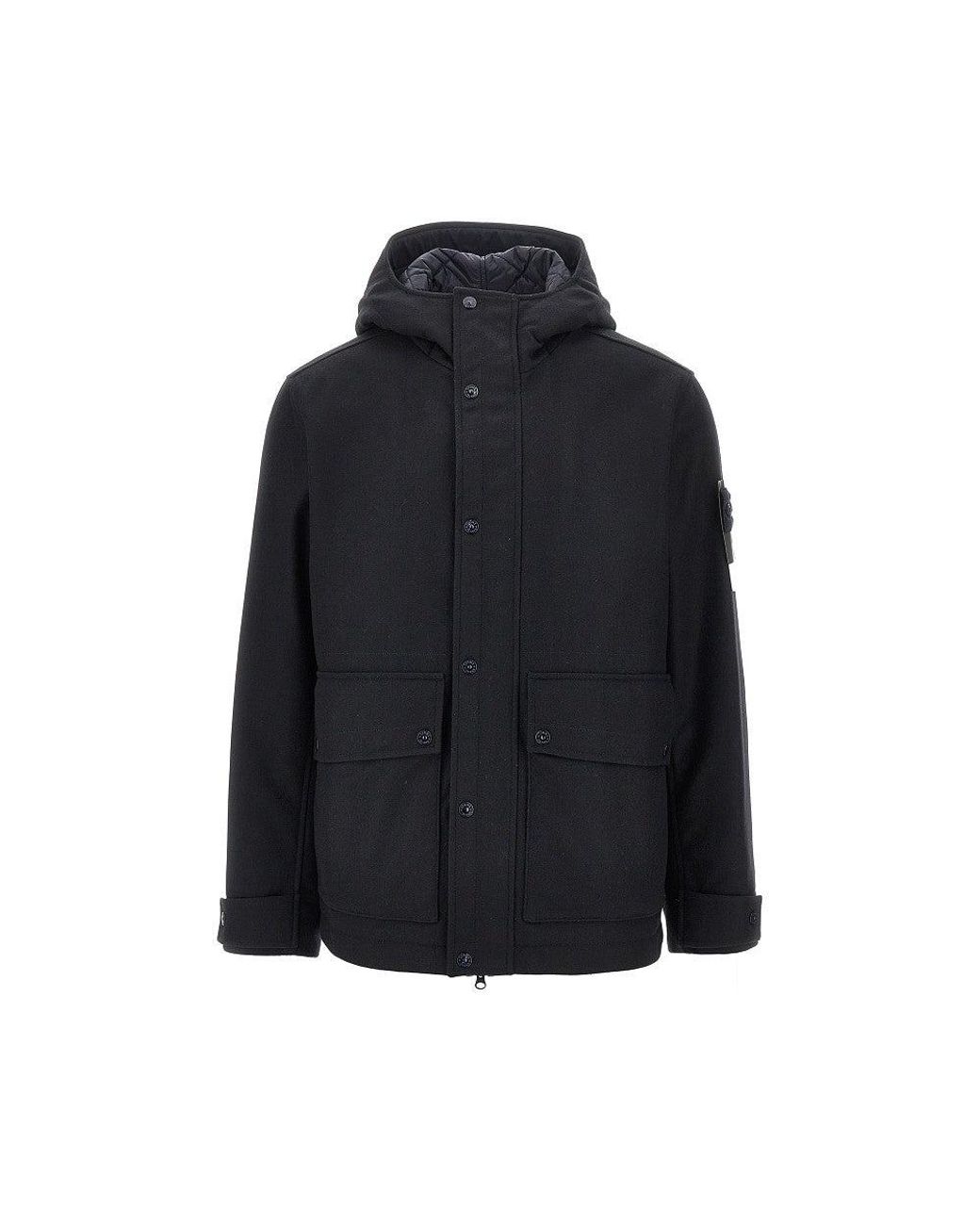 Stone Island Blue Flannel Jacket With Logo Badge for men