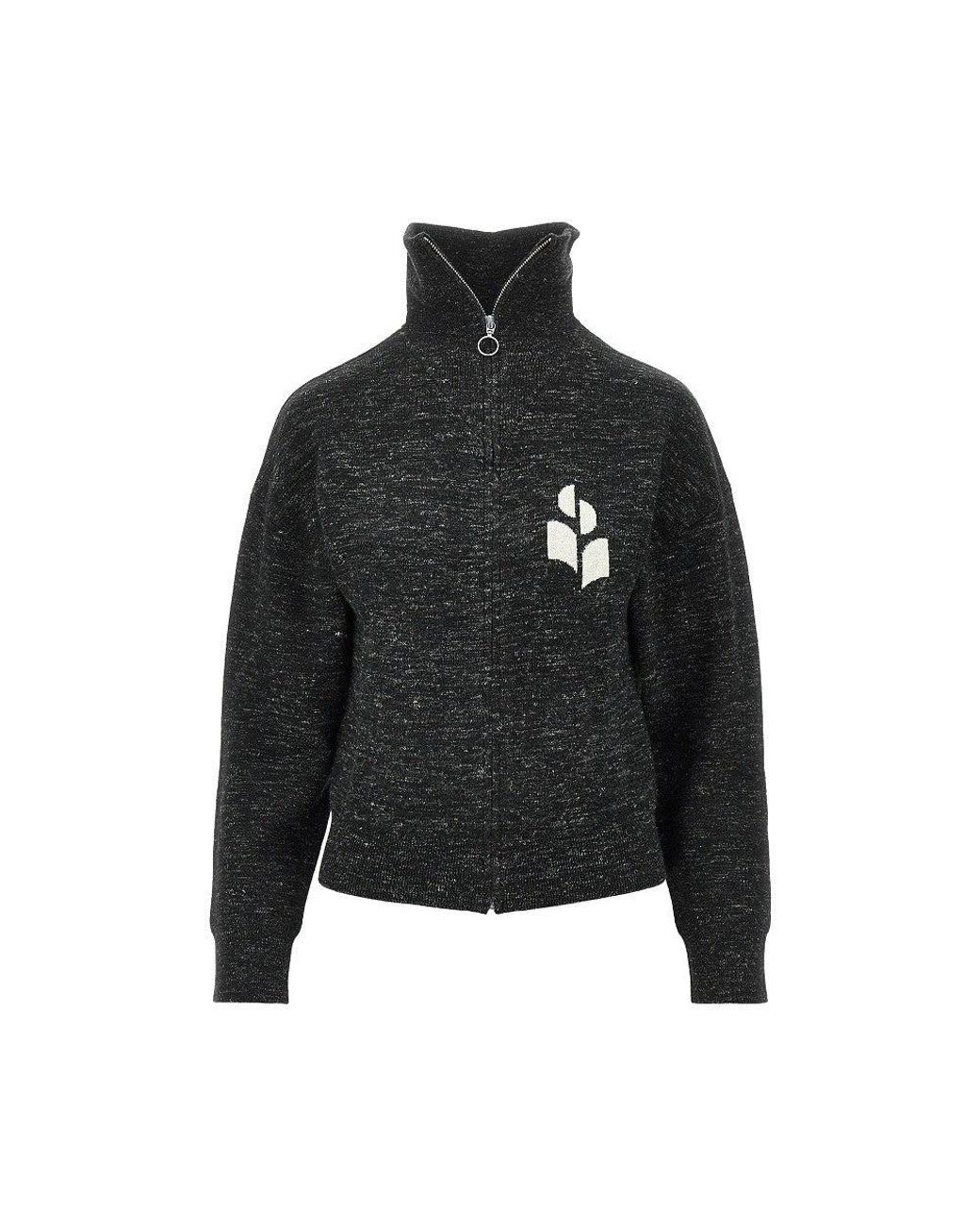 Isabel Marant Black Mouliné Knitted Full-Zip Sweatshirt