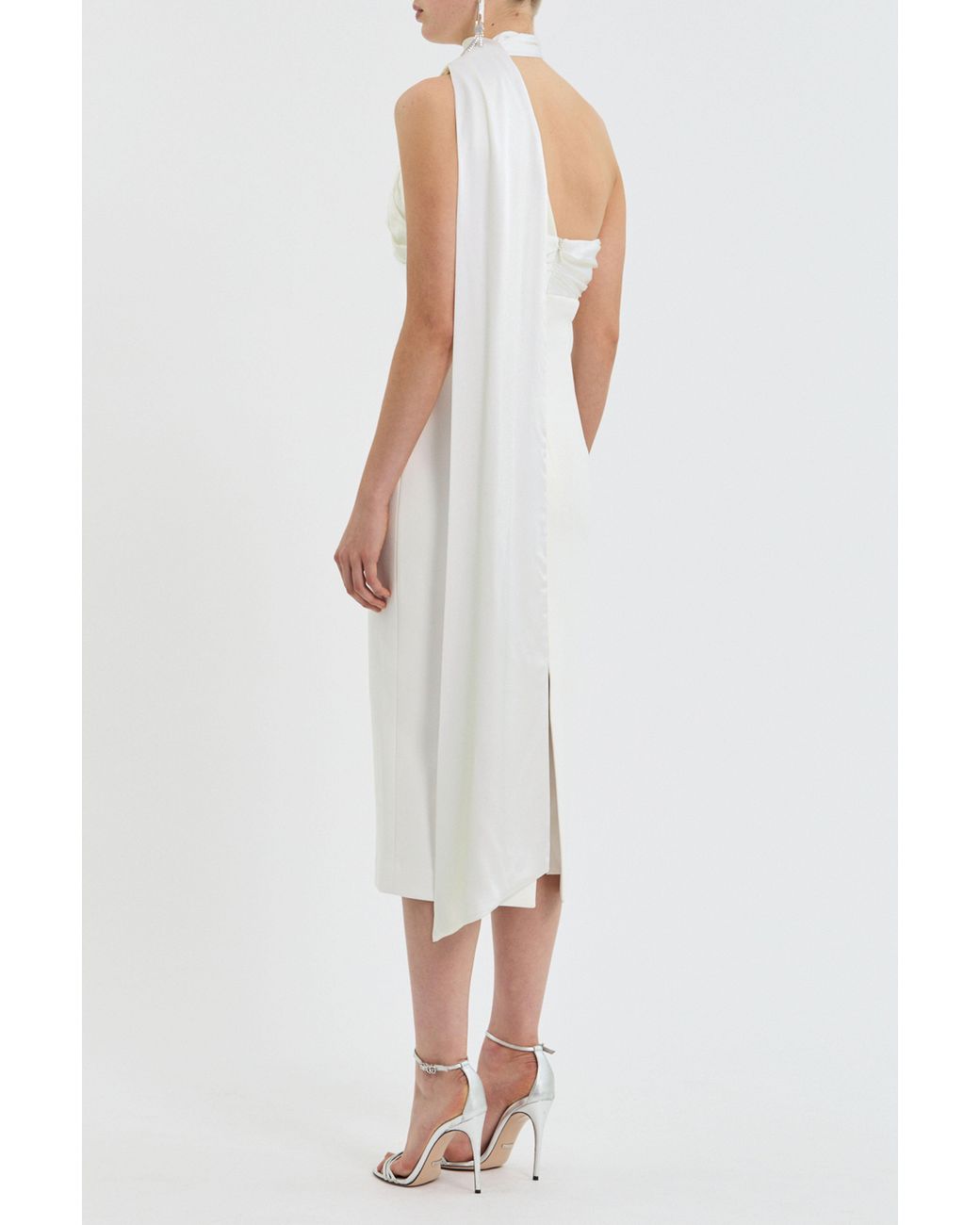 Rebecca Vallance White Atlas Halter Tie Midi Dress