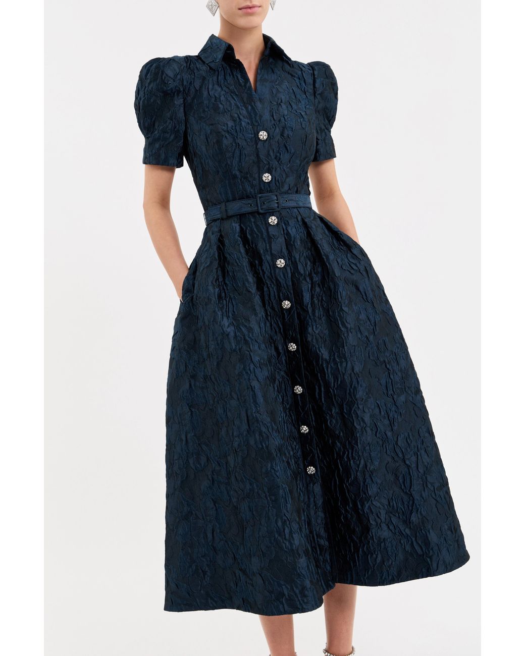 Rebecca Vallance Blue Cascades Short Sleeve Midi Dress