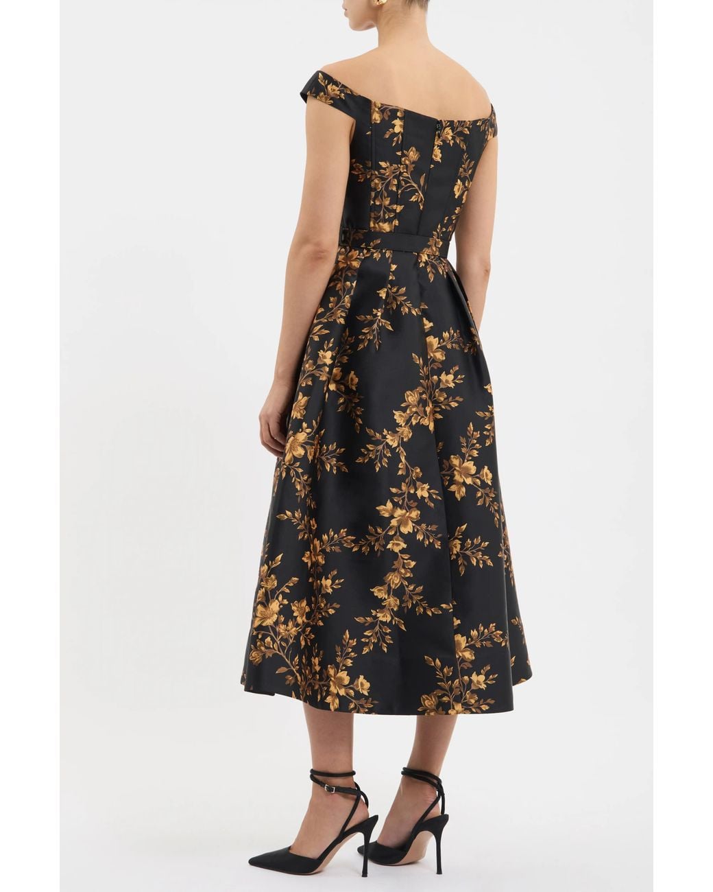 Rebecca Vallance Black Gilded Floral Midi Dress