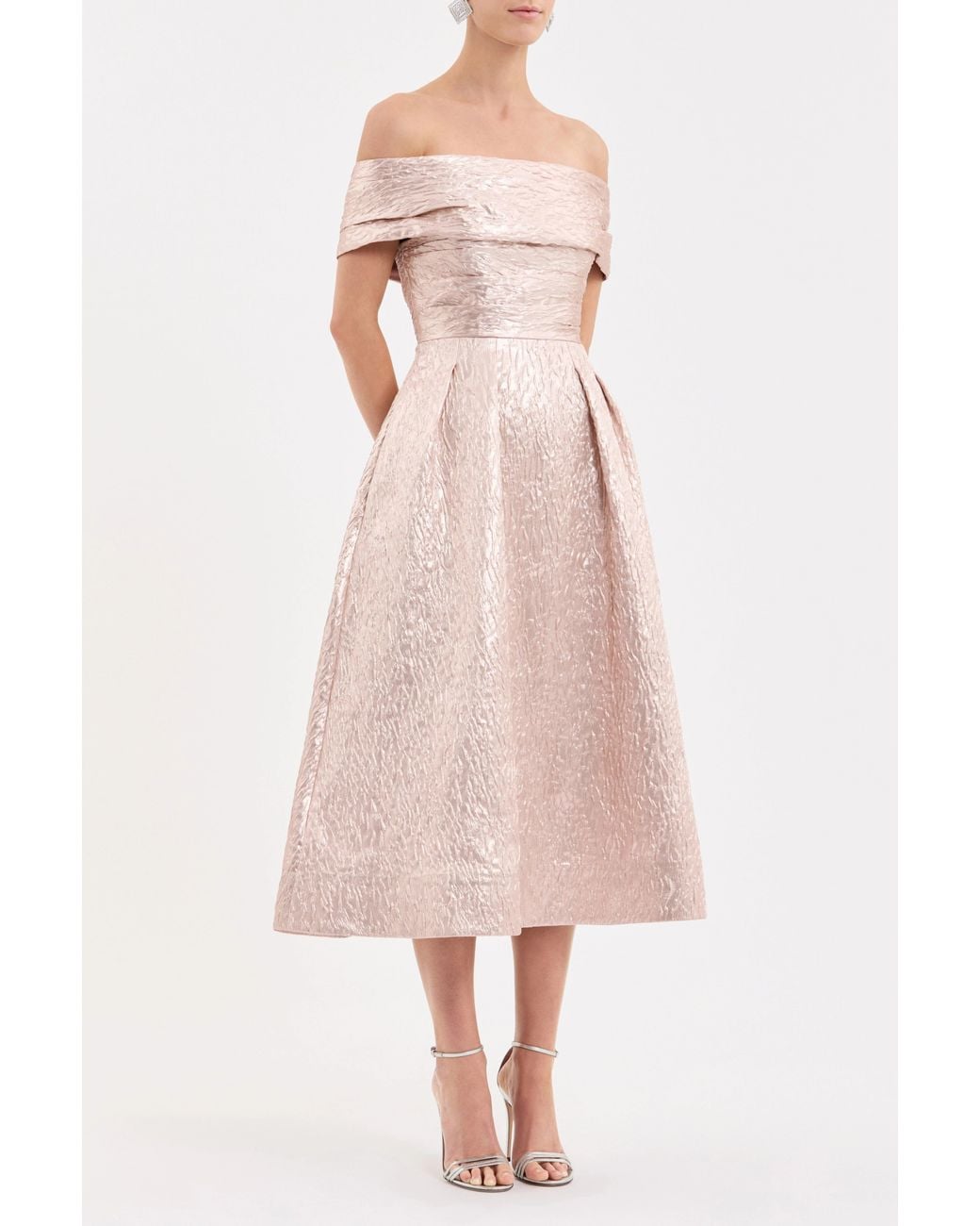 Rebecca Vallance Pink Opaline Off The Shoulder Midi Dress