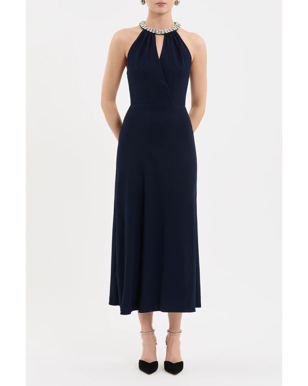 Rebecca Vallance Blue Gimlet Halter Midi Dress