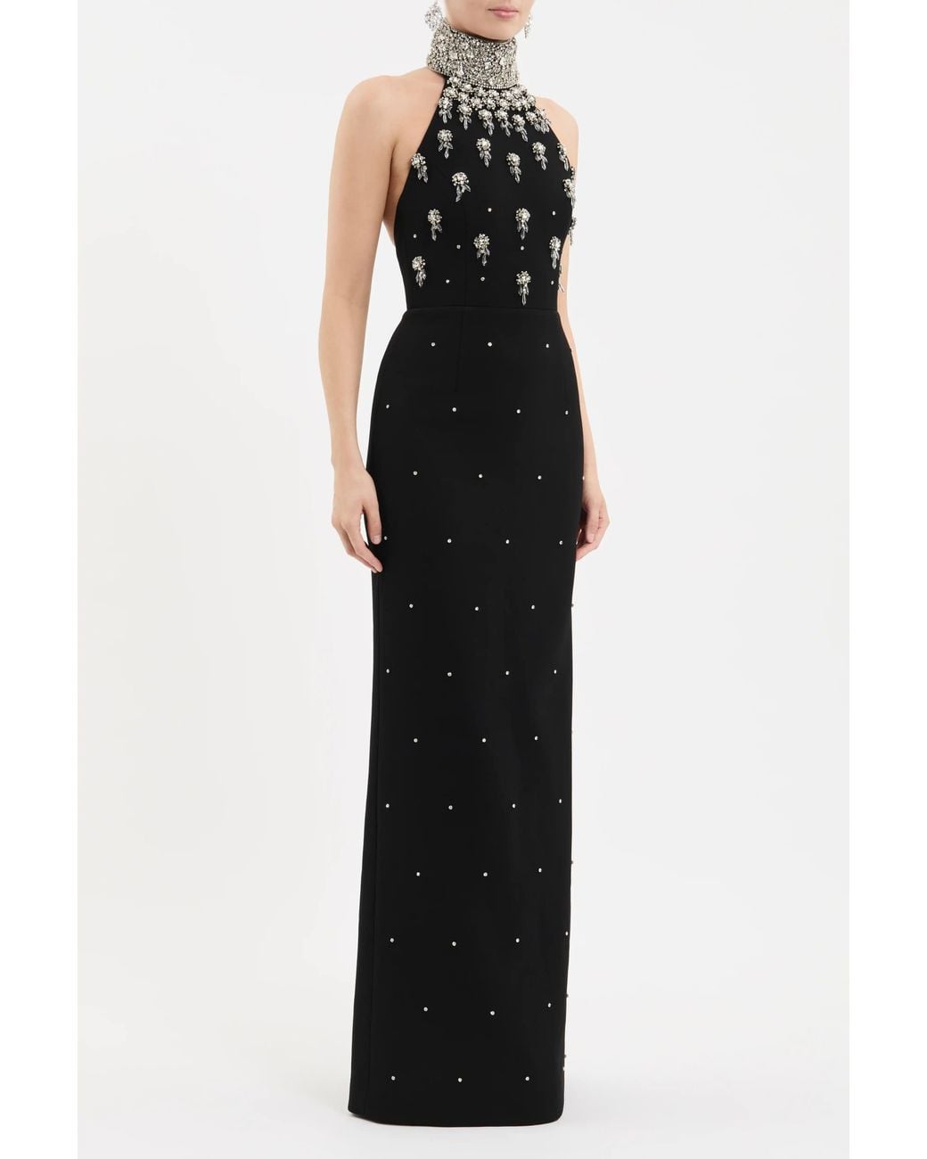 Rebecca Vallance Black Chandelier Halter Gown