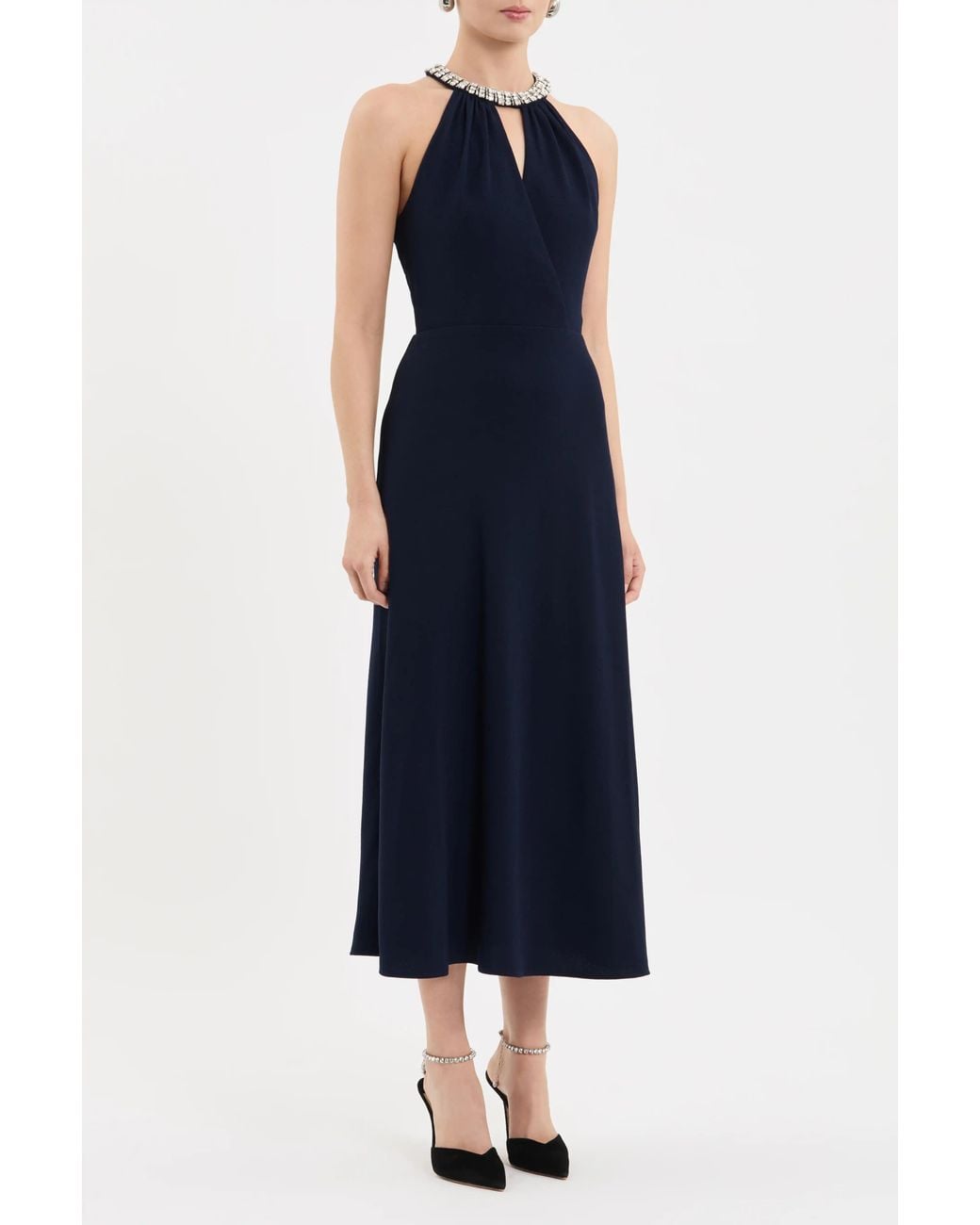 Rebecca Vallance Blue Gimlet Halter Midi Dress