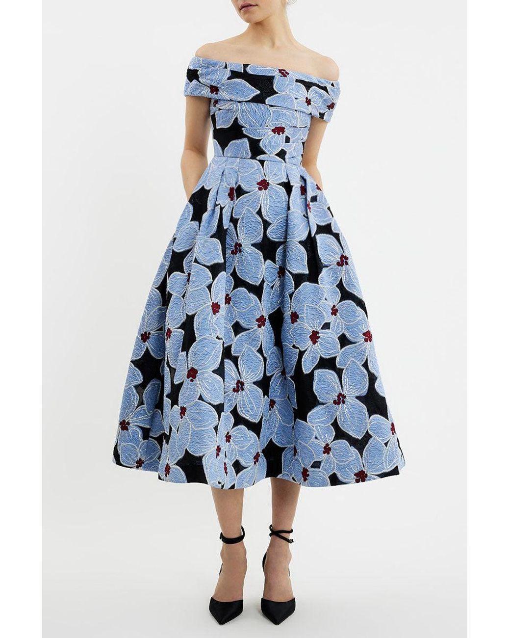 Rebecca Vallance White Georgina Off Shoulder Midi Dress