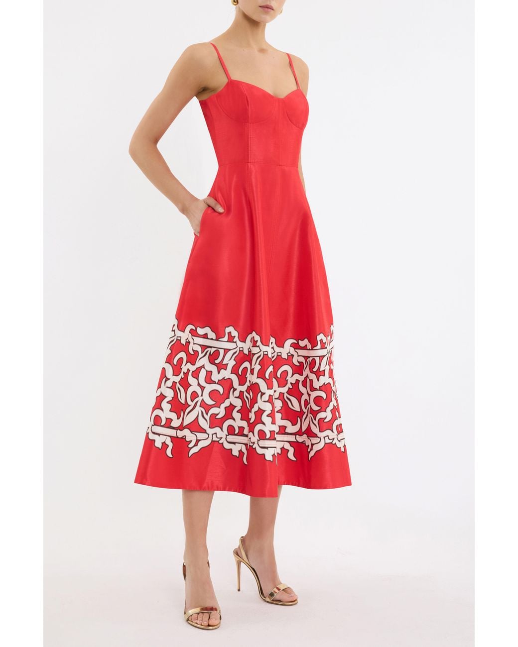Rebecca Vallance Red Sundia Midi Dress