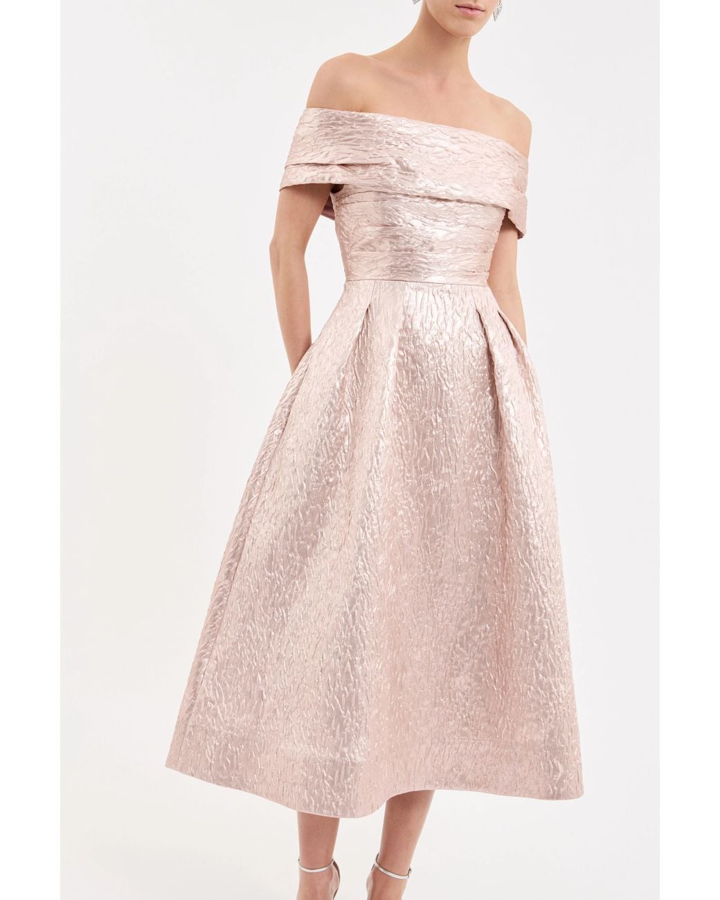 Rebecca Vallance Pink Opaline Off The Shoulder Midi Dress
