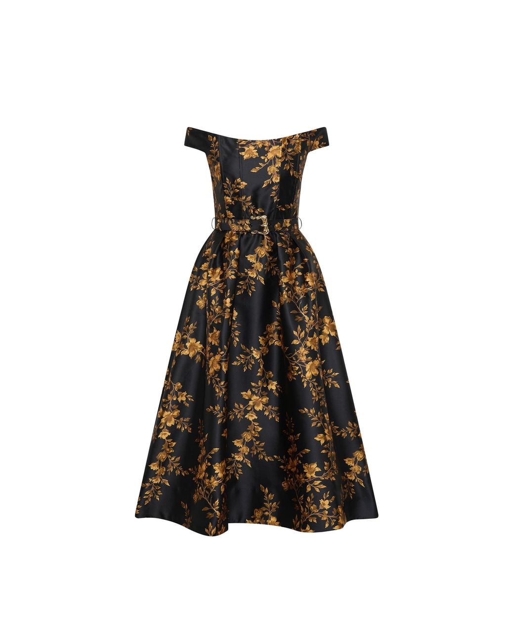 Rebecca Vallance Black Gilded Floral Midi Dress