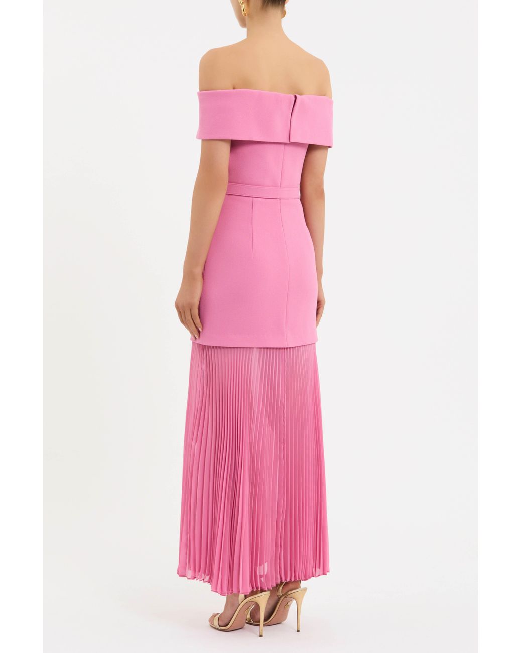 Rebecca Vallance Pink Muriel Off The Shoulder Midi Dress