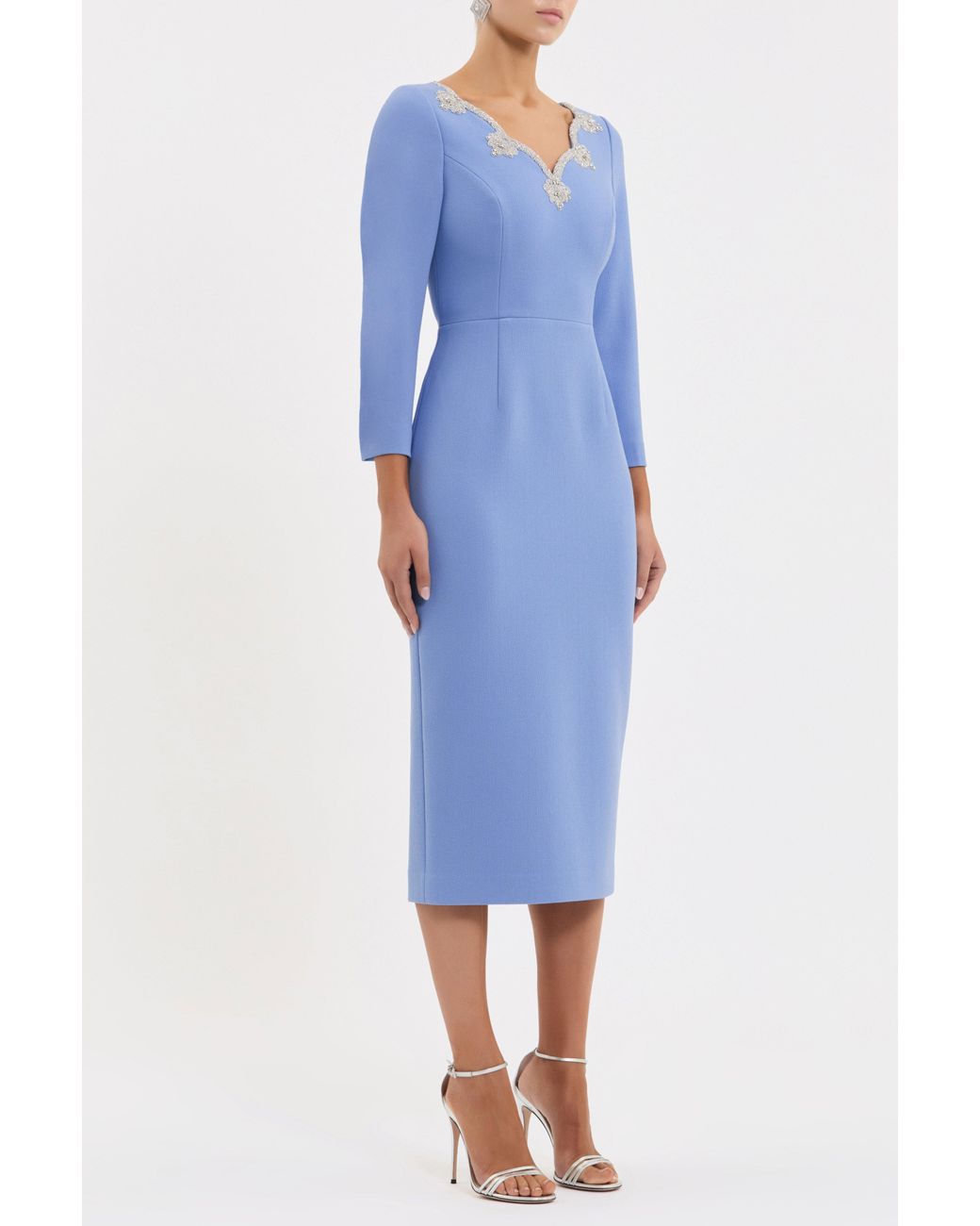 Rebecca Vallance Blue Harlynn Long Sleeve Midi Dress