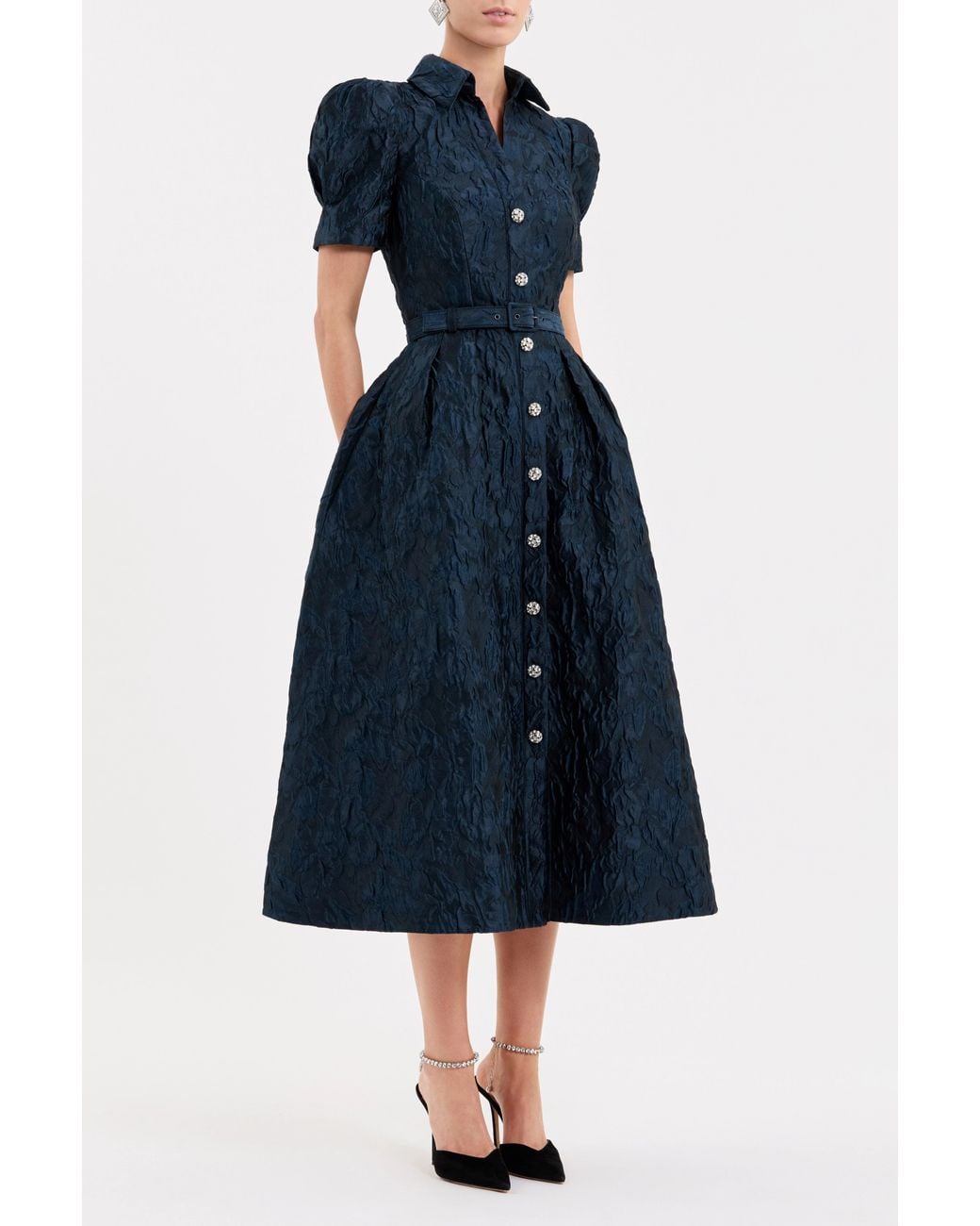 Rebecca Vallance Blue Cascades Short Sleeve Midi Dress