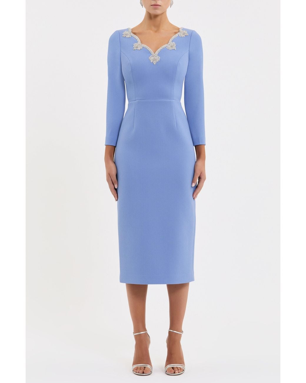 Rebecca Vallance Blue Harlynn Long Sleeve Midi Dress