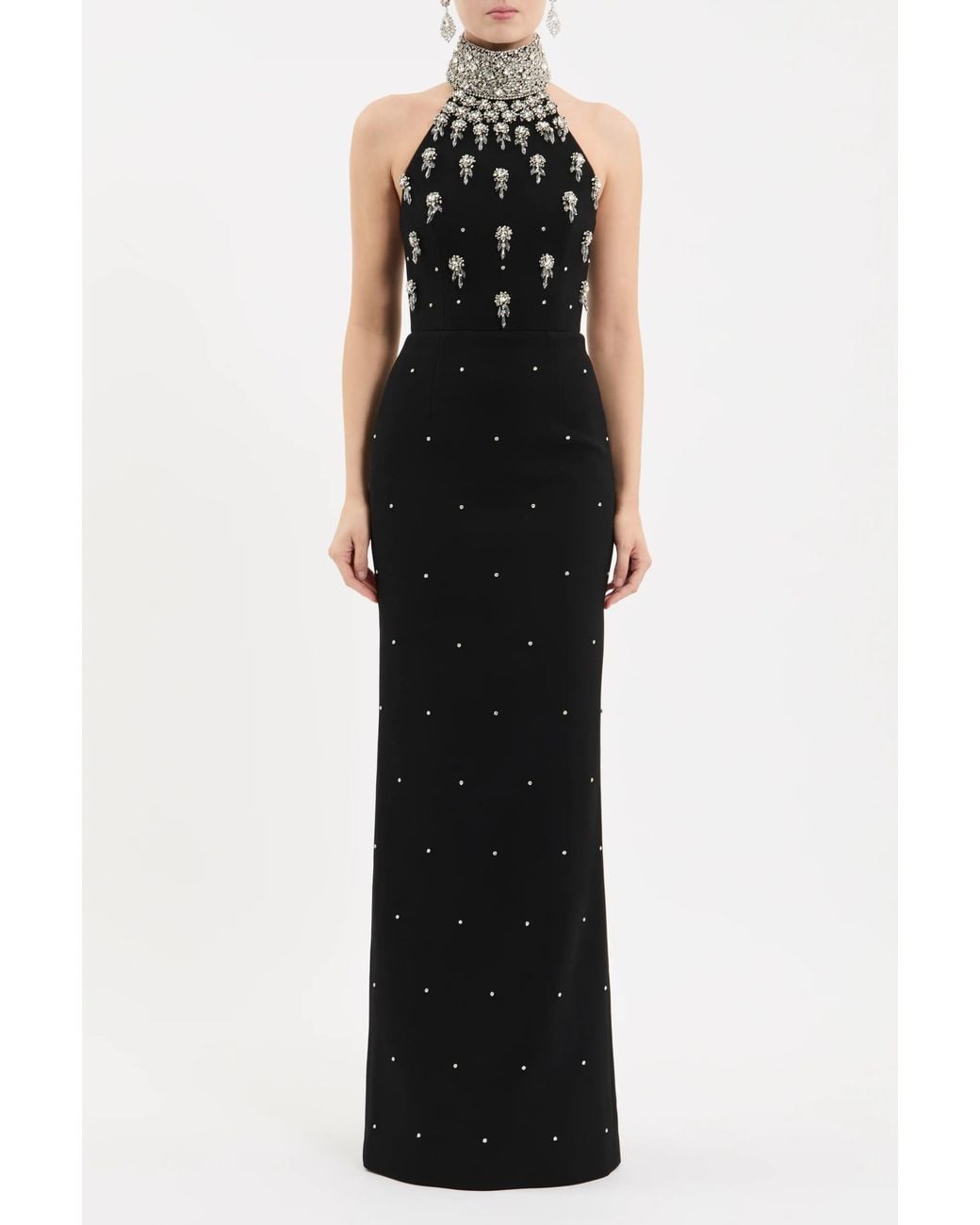 Rebecca Vallance Black Chandelier Halter Gown