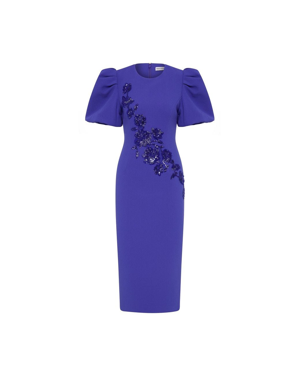 Rebecca Vallance Blue Evolet Puff Sleeve Midi Dress