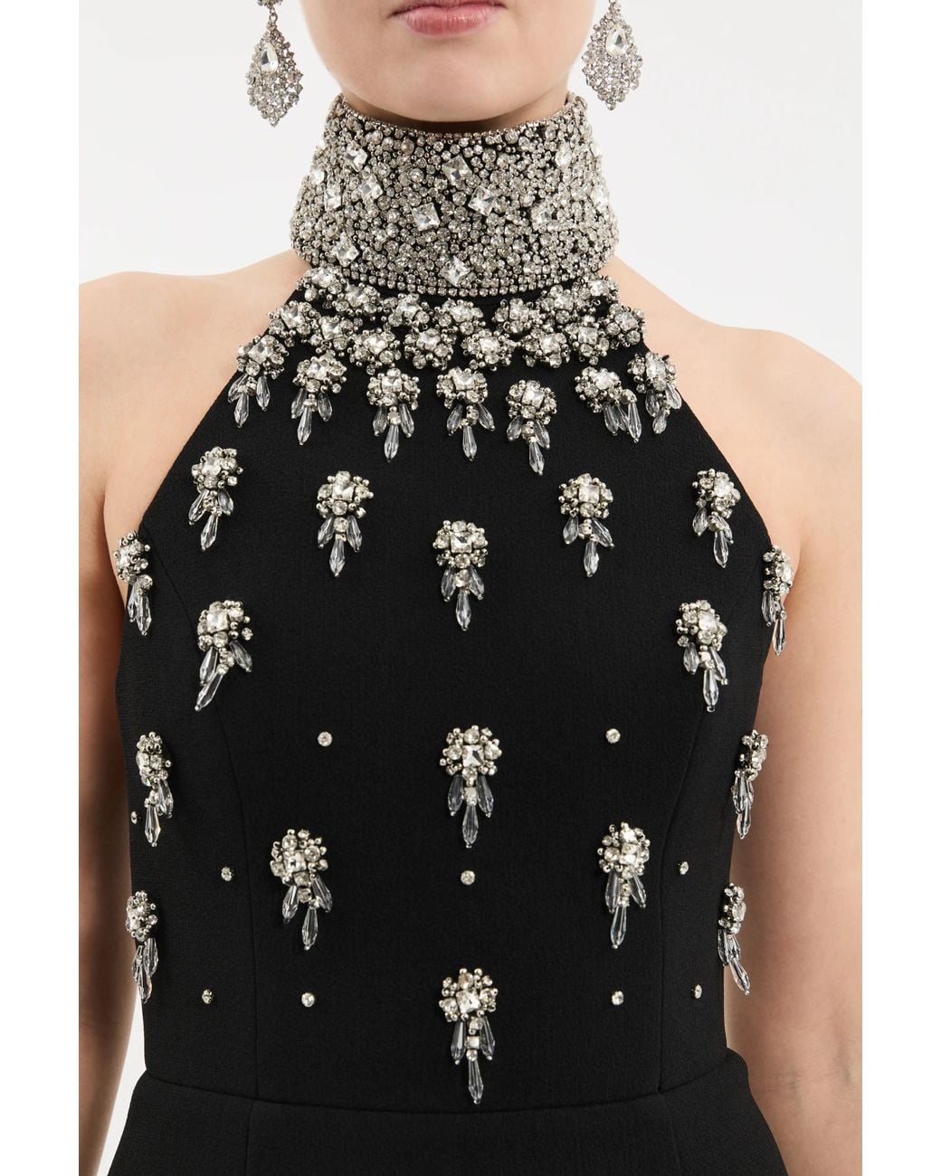 Rebecca Vallance Black Chandelier Halter Gown