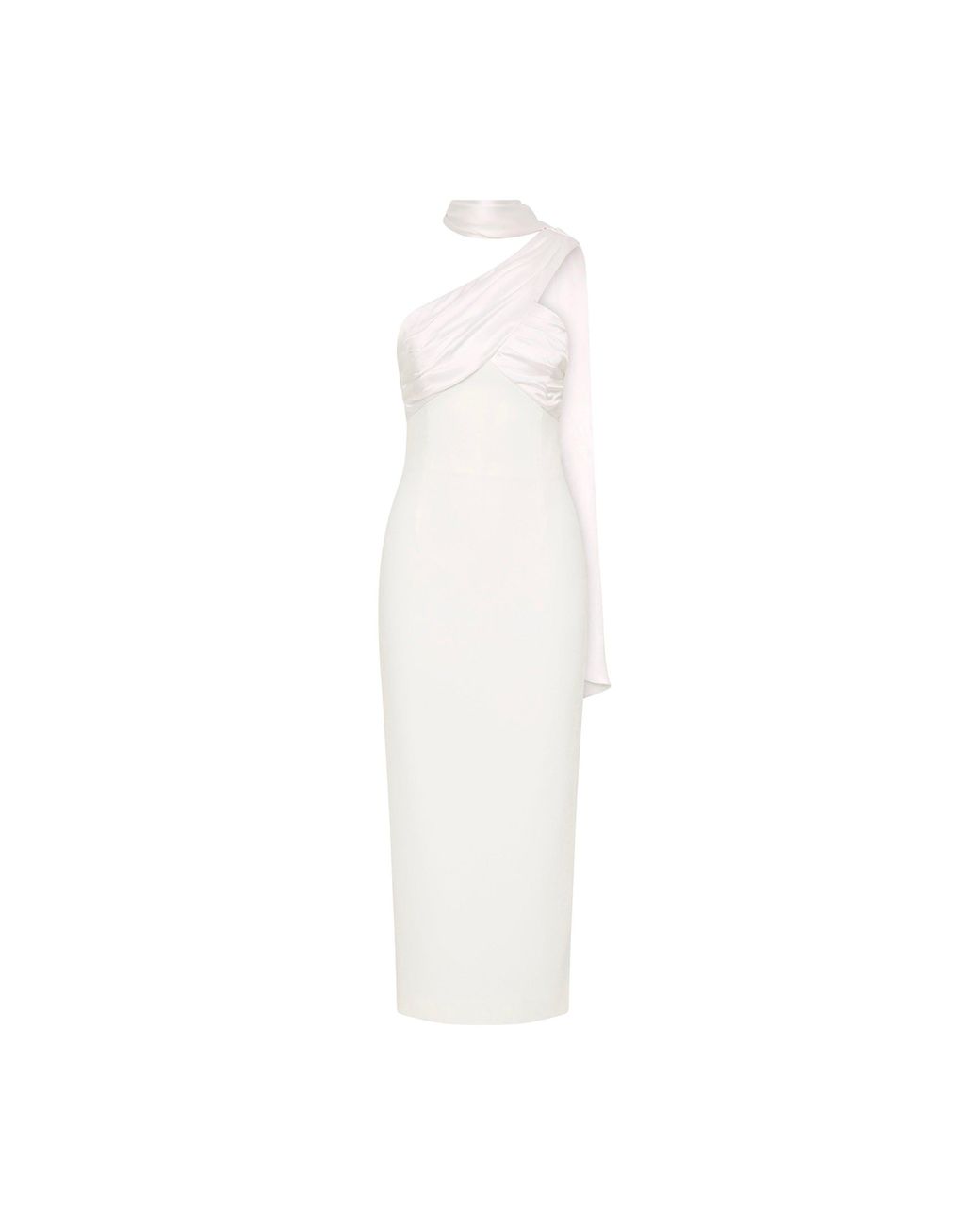 Rebecca Vallance White Atlas Halter Tie Midi Dress