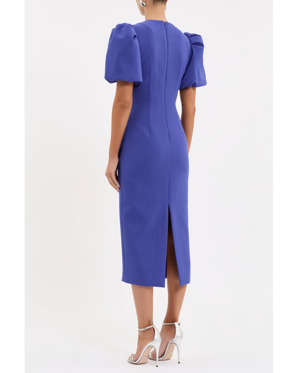 Rebecca Vallance Blue Evolet Puff Sleeve Midi Dress