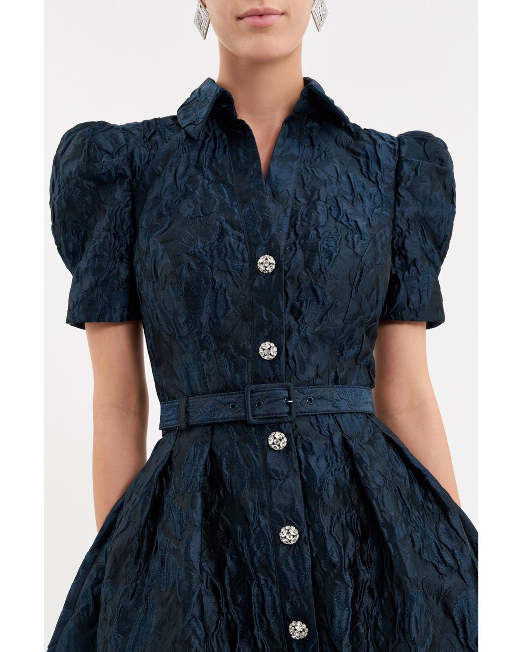 Rebecca Vallance Blue Cascades Short Sleeve Midi Dress