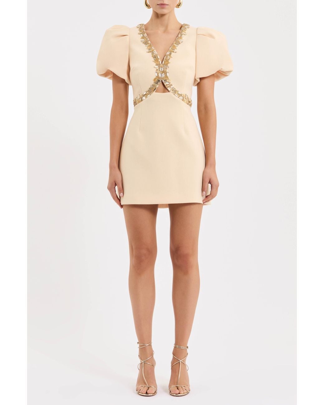 Rebecca Vallance White Alexandrite Puff Sleeve Mini Dress